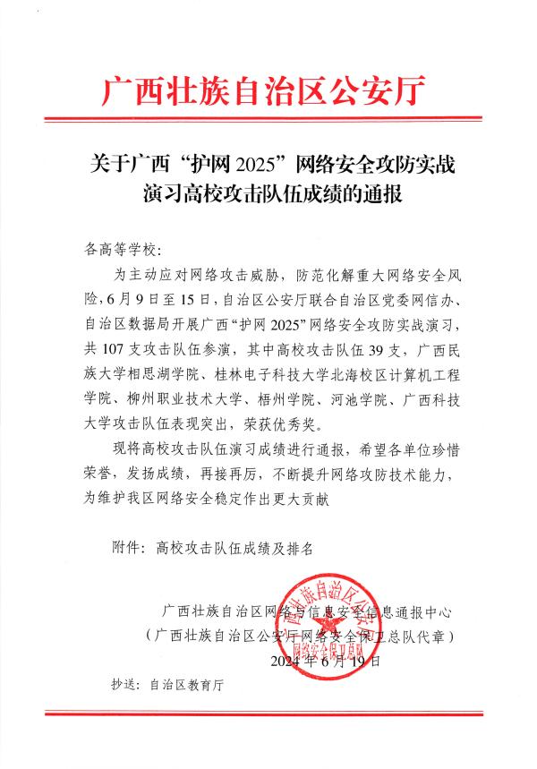 关于广西“护网2025”网络安全攻防实战演习高校攻击队伍成绩的通报 (1)_00